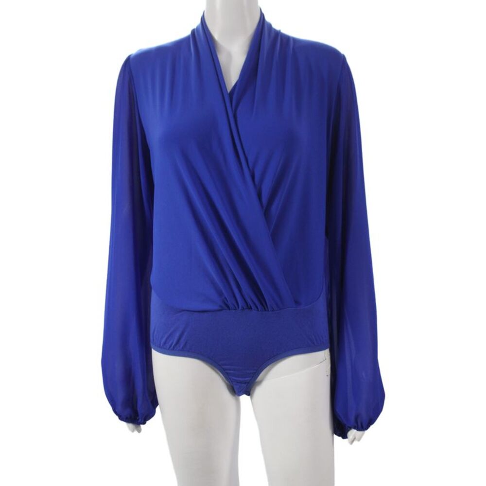 Gracia Women Blue V-Neck Long Sleeve One Piece Bodysuit 100% Polyester Size L